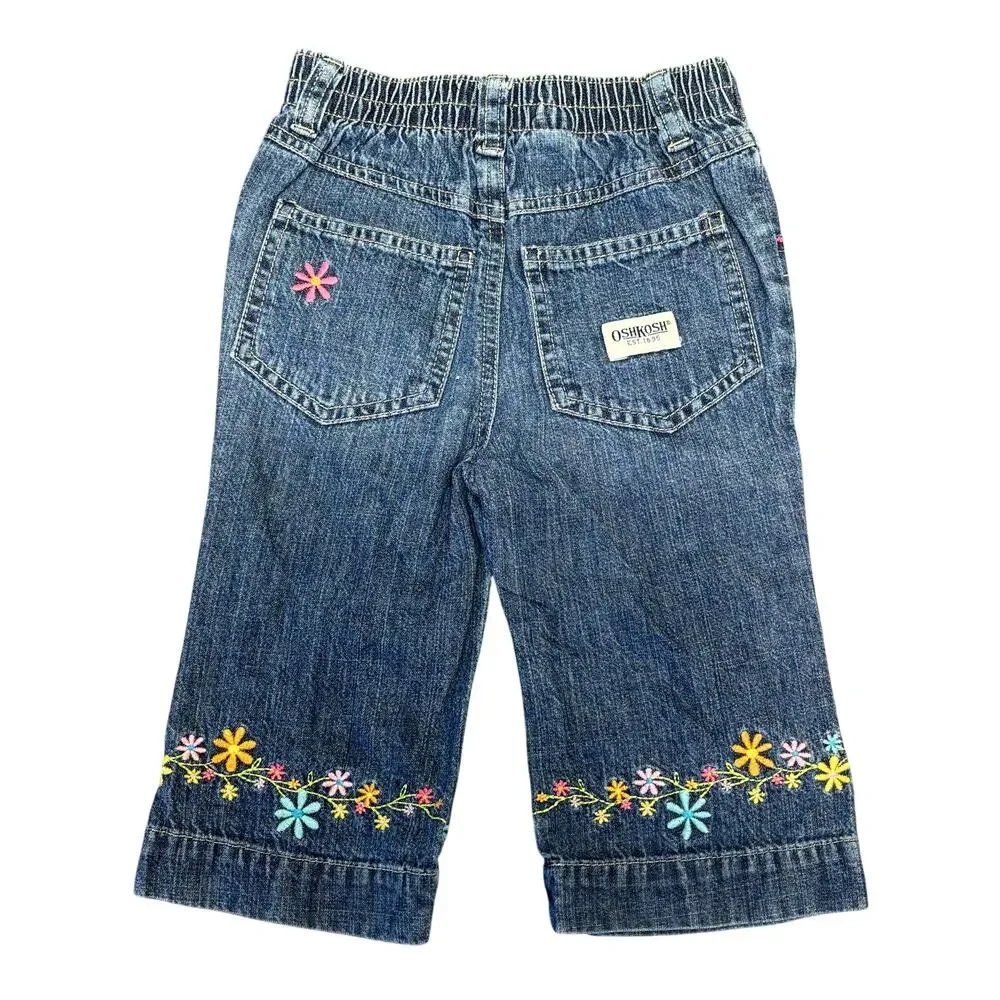 Vintage OshKosh B'gosh Jeans 12months Girls Floral Embroidered Straight Classic